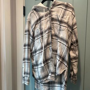 American Eagle Outfitters Plaid Jacket - Gray and White